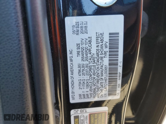 2020 Acura RDX w/A-Spec Pkg with VIN 5J8TC1H67LL000651, listed as a Copart auction lot 75904824 with 53,986 mi miles and Clean title. Bid and sale history available at DreamBid. Image 15.