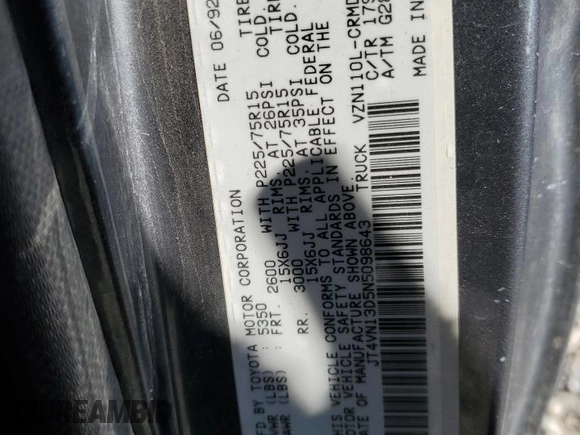 1992 Toyota Pickup DLX z VIN JT4VN13D5N5098643, wystawiony jako Copart lot #68855044 z przebiegiem 211 275 mil mil oraz Szkoda całkowita • Salvage title. Historia ofert i sprzedaży dostępna na DreamBid. Obrazek 12.
