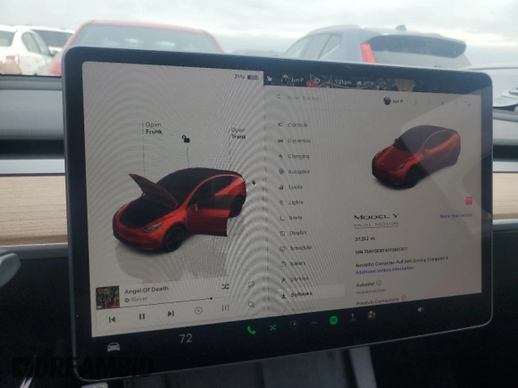 2023 Tesla Model Y Performance with VIN 7SAYGDEF4PF960357, listed as a Copart auction lot 51126105 with 37,252 mi miles and Salvage Title. Bid and sale history available at DreamBid. Image 9.