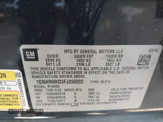 2015 Chevrolet Traverse LT z VIN 1GNKRHKD3FJ299202, wystawiony jako IAAI lot #42510371 z przebiegiem Nie podano mil oraz . Historia ofert i sprzedaży dostępna na DreamBid. Obrazek 9.