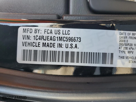 2021 Jeep Grand Cherokee Laredo X with VIN 1C4RJEAG1MC596673, listed as a Copart auction lot 43241925 with 52,993 mi miles and Salvage Title. Bid and sale history available at carsss.com. Image 16.