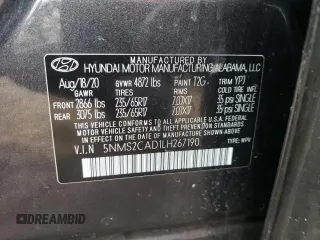 2020 Hyundai Santa Fe SE with VIN 5NMS2CAD1LH267190, listed as a Copart auction lot 31867502 with 18,255 mi miles. Bid and sale history available at carsss.com. Image 10.