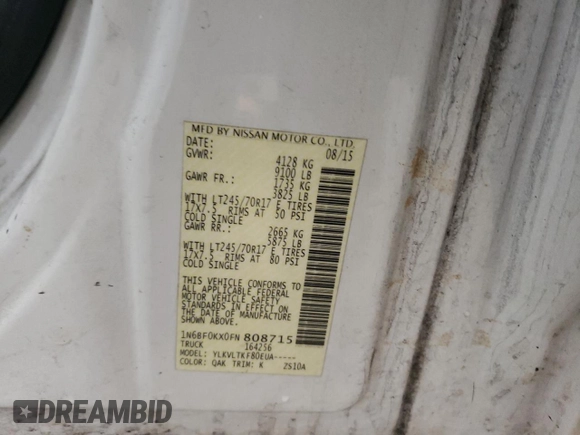 2015 Nissan NV SV with VIN 1N6BF0KX0FN808715, listed as a Copart auction lot 49972825 with 160,646 mi miles and Clean title. Bid and sale history available at DreamBid. Image 12.