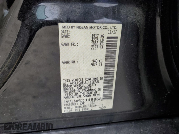 2018 Nissan Altima 2.5 S with VIN 1N4AL3AP5JC148868, listed as a Copart auction lot 46024575 with 122,692 mi miles and Salvage Title. Bid and sale history available at carsss.com. Image 12.