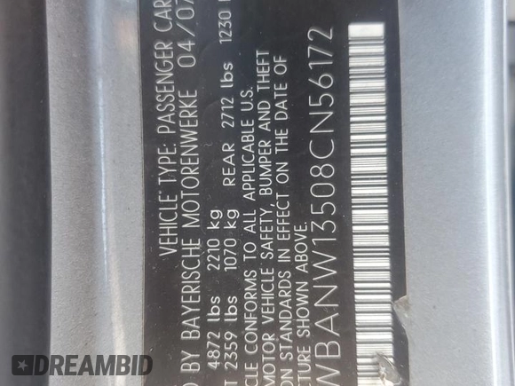 2008 BMW 5 Series 535i with VIN WBANW13508CN56172, listed as a Copart auction lot 50490425 with Not Provided miles and Salvage Title. Bid and sale history available at carsss.com. Image 13.