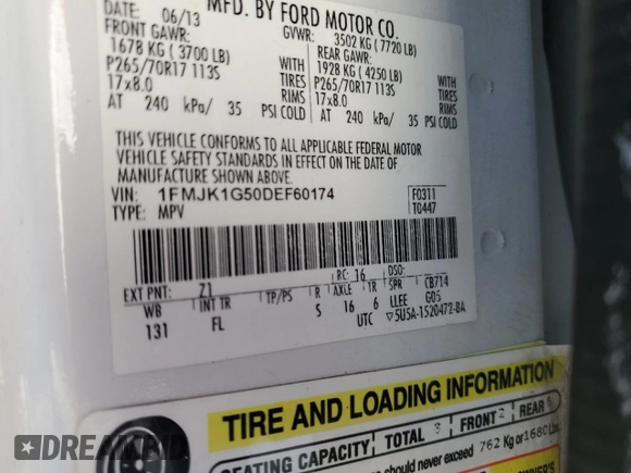 2013 Ford Expedition EL XL with VIN 1FMJK1G50DEF60174, listed as a Copart auction lot 42056065 with 88,828 mi miles and Clean Title. Bid and sale history available at carsss.com. Image 13.
