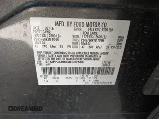 2016 Ford Edge SEL with VIN 2FMPK3J96GBC37586, listed as a IAAI auction lot 41726415 with 190,533 mi miles. Bid and sale history available at carsss.com. Image 9.