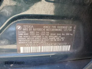 2006 BMW 3 Series 325xi with VIN WBAVT13556KW24039, listed as a Copart auction lot 73067464 with 108,749 mi miles and Salvage title. Bid and sale history available at DreamBid. Image 13.