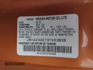 2003 Nissan 350Z Touring z VIN JN1AZ34E73T003839, wystawiony jako IAAI lot #42206083 z przebiegiem 50 919 mil mil oraz . Historia ofert i sprzedaży dostępna na DreamBid. Obrazek 9.