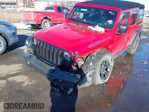 2021 Jeep Wrangler Unlimited Willys Sport with VIN 1C4HJXDG9MW754873, listed as a IAAI auction lot 41641167 with 25,410 mi miles and . Bid and sale history available at DreamBid. Image 17.
