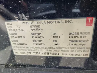 2014 Tesla Model S 60 with VIN 5YJSA1H15EFP43884, listed as a IAAI auction lot 41993180 with 78,305 mi miles and . Bid and sale history available at DreamBid. Image 9.