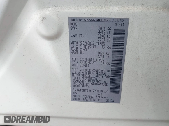 2014 Nissan Rogue S z VIN 5N1AT2MT5EC790814, wystawiony jako IAAI lot #42251174 z przebiegiem 176 340 mil mil oraz . Historia ofert i sprzedaży dostępna na DreamBid. Obrazek 9.