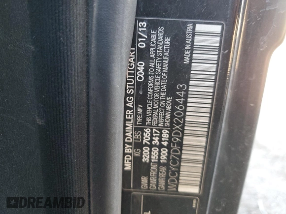 2013 Mercedes-Benz G-Class AMG G 63 with VIN WDCYC7DF9DX206443, listed as a Copart auction lot 59352504 with 0 mi miles and Salvage Title. Bid and sale history available at carsss.com. Image 14.