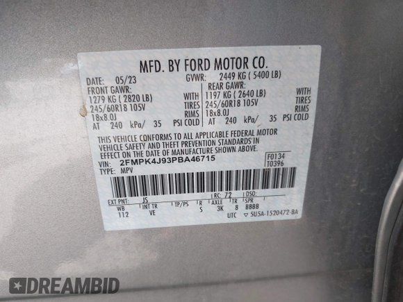 2023 Ford Edge SEL z VIN 2FMPK4J93PBA46715, wystawiony jako IAAI lot #42380969 z przebiegiem 43 844 mil mil oraz . Historia ofert i sprzedaży dostępna na DreamBid. Obrazek 9.