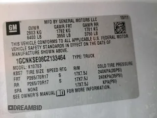 2012 Chevrolet Silverado 1500 LT with VIN 1GCNKSE08CZ133464, listed as a Copart auction lot 73629424 with 98,827 mi miles and Salvage Title. Bid and sale history available at DreamBid. Image 13.