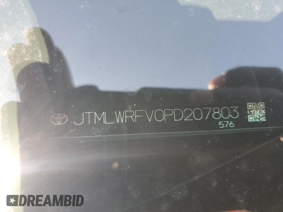 2023 Toyota RAV4 Hybrid LE with VIN JTMLWRFV0PD207803, listed as a Copart auction lot 55694695 with 13,198 mi miles and Salvage title. Bid and sale history available at DreamBid. Image 14.