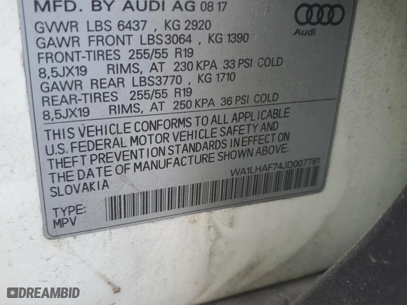 2018 Audi Q7 Premium Plus with VIN WA1LHAF74JD007781, listed as a Copart auction lot 48602205 with 80,430 mi miles and Salvage Title. Bid and sale history available at carsss.com. Image 13.