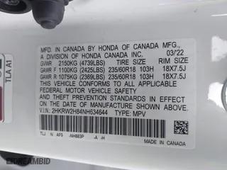 2022 Honda CR-V EX-L with VIN 2HKRW2H84NH634644, listed as a IAAI auction lot 41628495 with 32,186 mi miles. Bid and sale history available at carsss.com. Image 9.