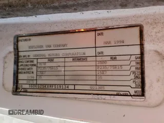 1994 GMC Vandura z VIN 1GDEG25KXRF519134, wystawiony jako Copart lot #75056124 z przebiegiem 245 597 mil mil oraz Szkody całkowita. Historia ofert i sprzedaży dostępna na DreamBid. Obrazek 14.