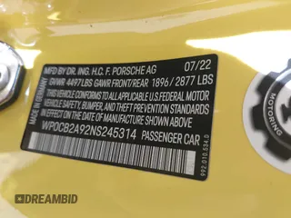 2022 Porsche 911 Carrera S z VIN WP0CB2A92NS245314, wystawiony jako IAAI lot #42086408 z przebiegiem 29 193 mil mil oraz . Historia ofert i sprzedaży dostępna na DreamBid. Obrazek 9.
