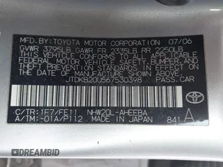 2006 Toyota Prius with VIN JTDKB20U567530398, listed as a IAAI auction lot 41803977 with 246,669 mi miles. Bid and sale history available at carsss.com. Image 9.