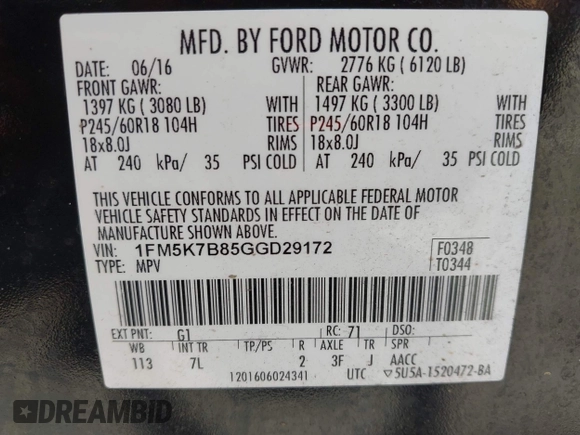 2016 Ford Explorer с VIN 1FM5K7B85GGD29172, выставлен на аукционе IAAI как лот 42606773 с пробегом 162 221 миль миль и . История ставок и продаж доступна на DreamBid. Изображение 9.