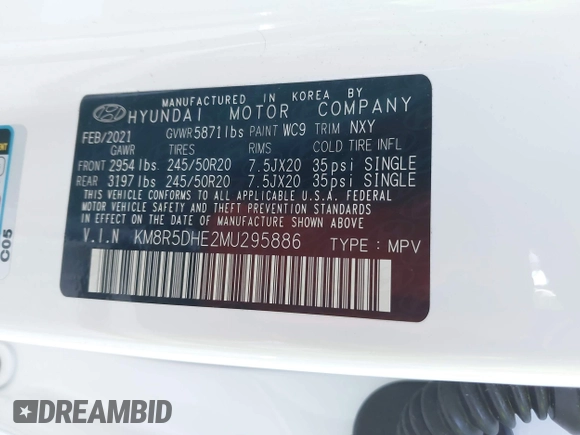 2021 Hyundai Palisade Limited z VIN KM8R5DHE2MU295886, wystawiony jako IAAI lot #42013594 z przebiegiem 27 883 mil mil oraz . Historia ofert i sprzedaży dostępna na DreamBid. Obrazek 9.