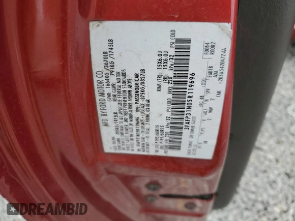 2005 Ford Focus S with VIN 3FAFP31N05R119696, listed as a Copart auction lot 51140415 with Not provided miles and Salvage title. Bid and sale history available at DreamBid. Image 12.
