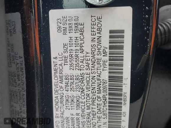 2023 Acura RDX Technology with VIN 5J8TC1H54PL009787, listed as a Copart auction lot 56643025 with 13,003 mi miles and Salvage title. Bid and sale history available at DreamBid. Image 13.