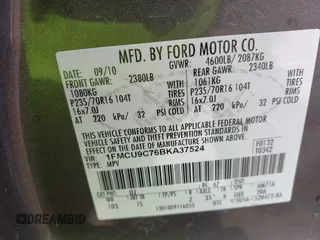 2011 Ford Escape XLS with VIN 1FMCU9C76BKA37524, listed as a IAAI auction lot 42415692 with 107,346 mi miles and . Bid and sale history available at DreamBid. Image 9.