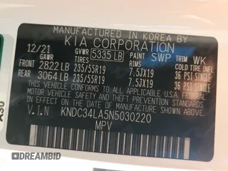 2022 Kia EV6 Wind with VIN KNDC34LA5N5030220, listed as a Copart auction lot 74602804 with 21,685 mi miles and Non Repairable. Bid and sale history available at carsss.com. Image 14.