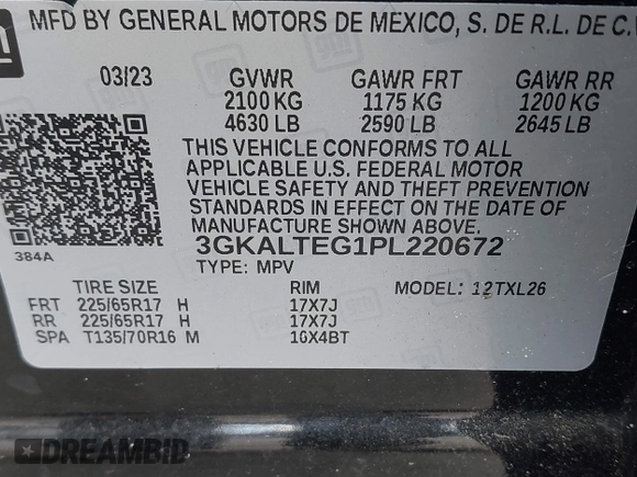 2023 GMC Terrain SLE z VIN 3GKALTEG1PL220672, wystawiony jako IAAI lot #41902965 z przebiegiem 27 214 mil mil oraz . Historia ofert i sprzedaży dostępna na DreamBid. Obrazek 9.