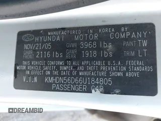 2006 Hyundai Elantra GLS z VIN KMHDN56D66U184805, wystawiony jako IAAI lot #41789615 z przebiegiem 190 140 mil mil oraz . Historia ofert i sprzedaży dostępna na DreamBid. Obrazek 9.