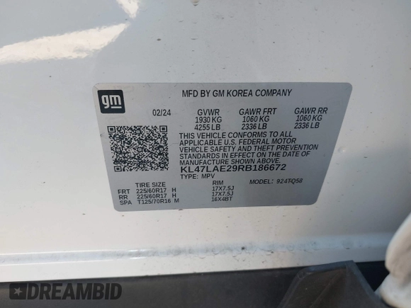 2024 Buick Envista Preferred with VIN KL47LAE29RB186672, listed as a IAAI auction lot 41471035 with Not Provided miles and . Bid and sale history available at DreamBid. Image 9.