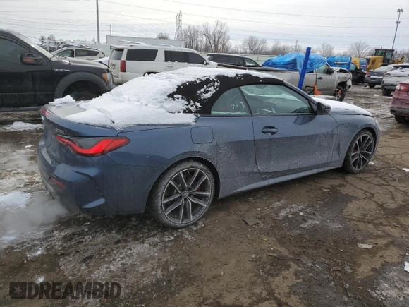 2023 BMW 4 Series 430i xDrive with VIN WBA43AT00PCL57081, listed as a Copart auction lot 44983365 with 9,821 mi miles and Salvage Title. Bid and sale history available at DreamBid. Image 3.