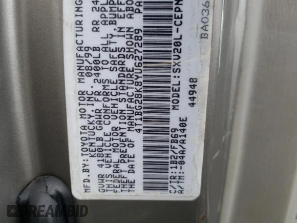 2000 Toyota Camry CE с VIN 4T1BG28K8YU627289, выставлен на аукционе Copart как лот 59881525 с пробегом 195 698 миль миль и Чистый • Clean title. История ставок и продаж доступна на DreamBid. Изображение 12.