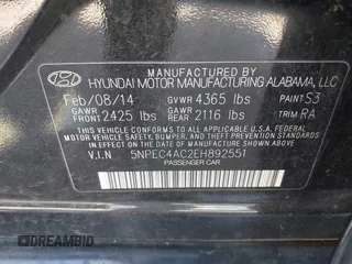 2014 Hyundai Sonata SE with VIN 5NPEC4AC2EH892551, listed as a IAAI auction lot 42016536 with 134,043 mi miles and . Bid and sale history available at DreamBid. Image 9.