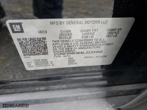 2020 Chevrolet Traverse LT Leather with VIN 1GNEVHKW4LJ133468, listed as a Copart auction lot 88056775 with 0 mi miles and Salvage Title. Bid and sale history available at carsss.com. Image 13.