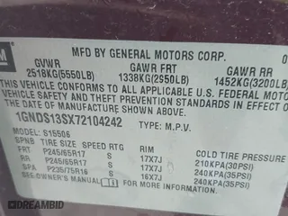 2007 Chevrolet TrailBlazer LS with VIN 1GNDS13SX72104242, listed as a IAAI auction lot 41722203 with 153,526 mi miles. Bid and sale history available at carsss.com. Image 9.