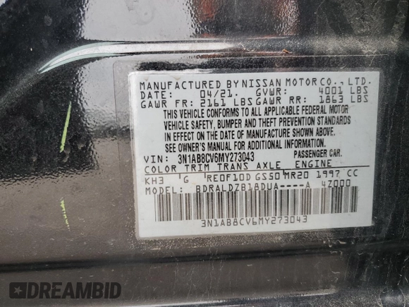 2021 Nissan Sentra SV с VIN 3N1AB8CV6MY273043, выставлен на аукционе Copart как лот 50757425 с пробегом 65 697 миль миль и Списание • Salvage title. История ставок и продаж доступна на DreamBid. Изображение 14.
