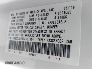 2016 Honda Accord Touring with VIN 1HGCT2B09GA007614, listed as a IAAI auction lot 42532621 with 200,935 mi miles and . Bid and sale history available at DreamBid. Image 9.