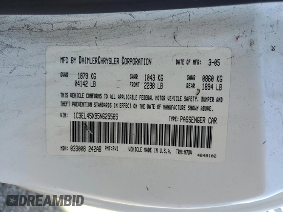 2005 Chrysler Sebring z VIN 1C3EL45X95N625585, wystawiony jako Copart lot #77427224 z przebiegiem 115 553 mil mil oraz Szkoda całkowita • Salvage title. Historia ofert i sprzedaży dostępna na DreamBid. Obrazek 12.