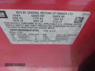 2013 GMC Terrain SLE with VIN 2GKFLREK8D6414726, listed as a IAAI auction lot 41709116 with 158,527 mi miles. Bid and sale history available at carsss.com. Image 9.