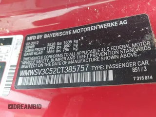 2012 MINI Hardtop S with VIN WMWSV3C52CT385757, listed as a IAAI auction lot 42255285 with 116,660 mi miles and . Bid and sale history available at DreamBid. Image 9.