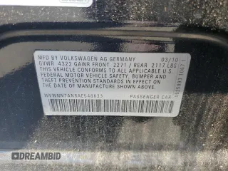 2010 Volkswagen CC Sport with VIN WVWNN7AN6AE548633, listed as a Copart auction lot 61545714 with 122,097 mi miles and Non Repairable. Bid and sale history available at carsss.com. Image 12.