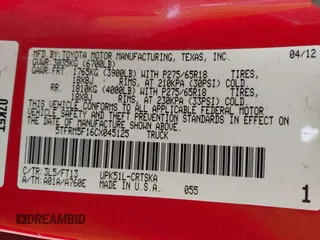 2012 Toyota Tundra с VIN 5TFRM5F16CX045125, выставлен на аукционе IAAI как лот 41948641 с пробегом 147 568 миль миль и . История ставок и продаж доступна на DreamBid. Изображение 9.