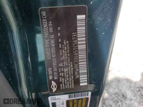 2005 MINI Hardtop z VIN WMWRC33465TC56731, wystawiony jako Copart lot #56404125 z przebiegiem 167 455 mil mil oraz Szkoda całkowita • Salvage title. Historia ofert i sprzedaży dostępna na DreamBid. Obrazek 13.
