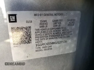 2019 Chevrolet Volt LT with VIN 1G1RC6S58KU127139, listed as a Copart auction lot 86598784 with 35,839 mi miles and Salvage Title. Bid and sale history available at carsss.com. Image 12.