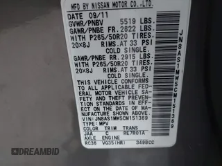 2012 Infiniti FX with VIN JN8AS1MW5CM151369, listed as a IAAI auction lot 42105863 with 127,337 mi miles and . Bid and sale history available at DreamBid. Image 9.