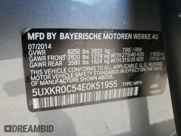 2014 BMW X5 xDrive35i with VIN 5UXKR0C54E0K51955, listed as a Copart auction lot 50051535 with 132,871 mi miles and Salvage Title. Bid and sale history available at carsss.com. Image 13.